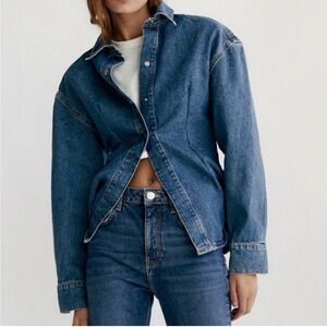 Zara Denim Shirt Jacket in Vintage Inspired Blue Denim Size Medium
